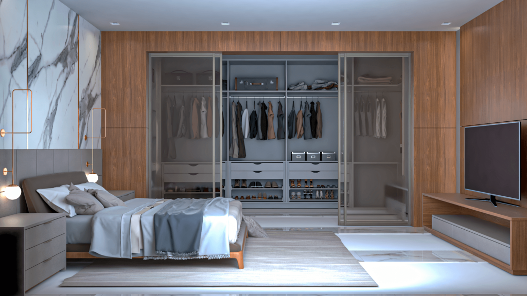 dormitório planejado com closet aberto