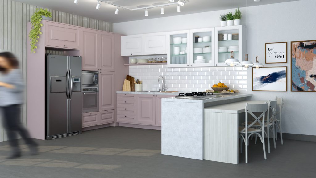 cozinha modulada e planejada em tom de rosa e branco - estilo provençal