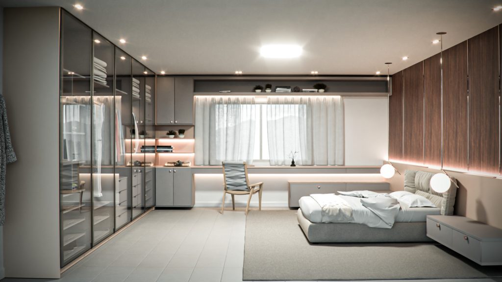 dormitorio casal minimalisma com closet origens 2022