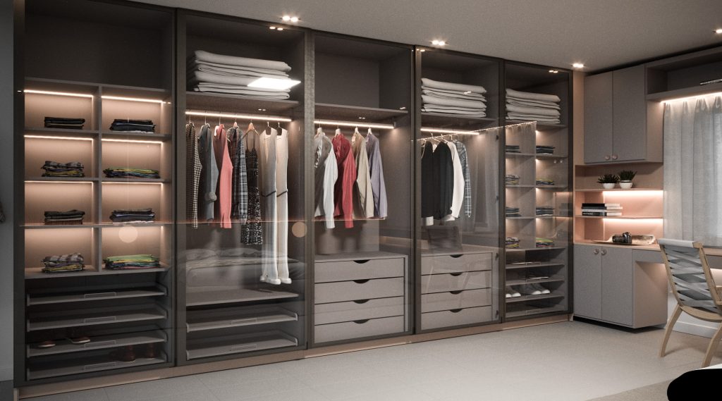 closet dormitorio robust porta de vidro móveis modulados / organização do closet