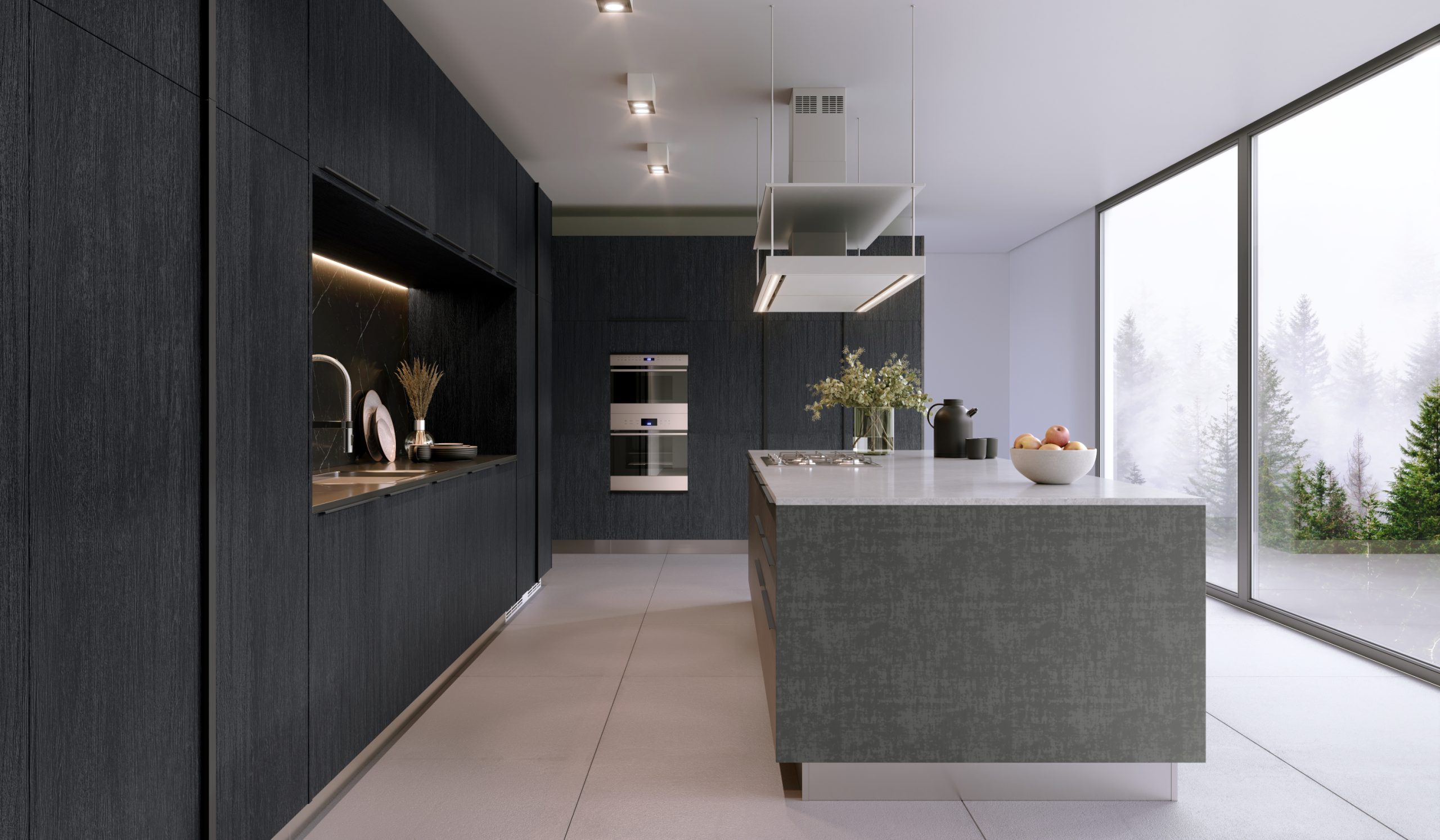Lançamentos Finger Móveis Planejados - 2024 - Cozinha Integrada de Luxo com ilha, Vulkan Slate móveis para apartamento