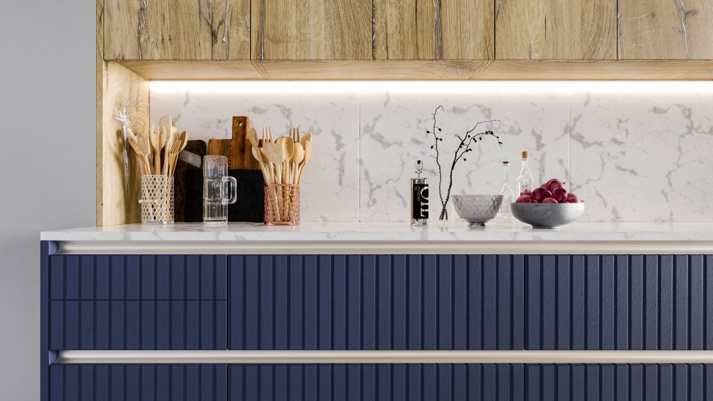 cozinha moodboard - Cozinha Azul Wave no Lift e Madeira Staff