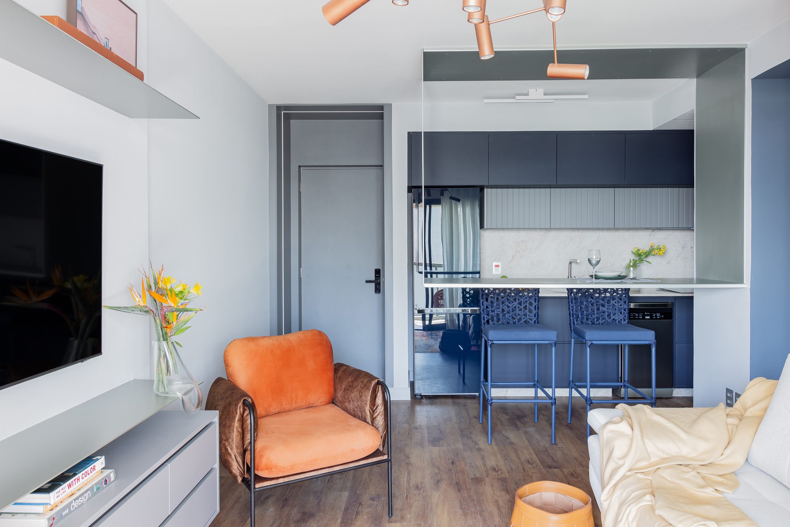 Cozinha Azul Compacta - Apartamento de Férias -