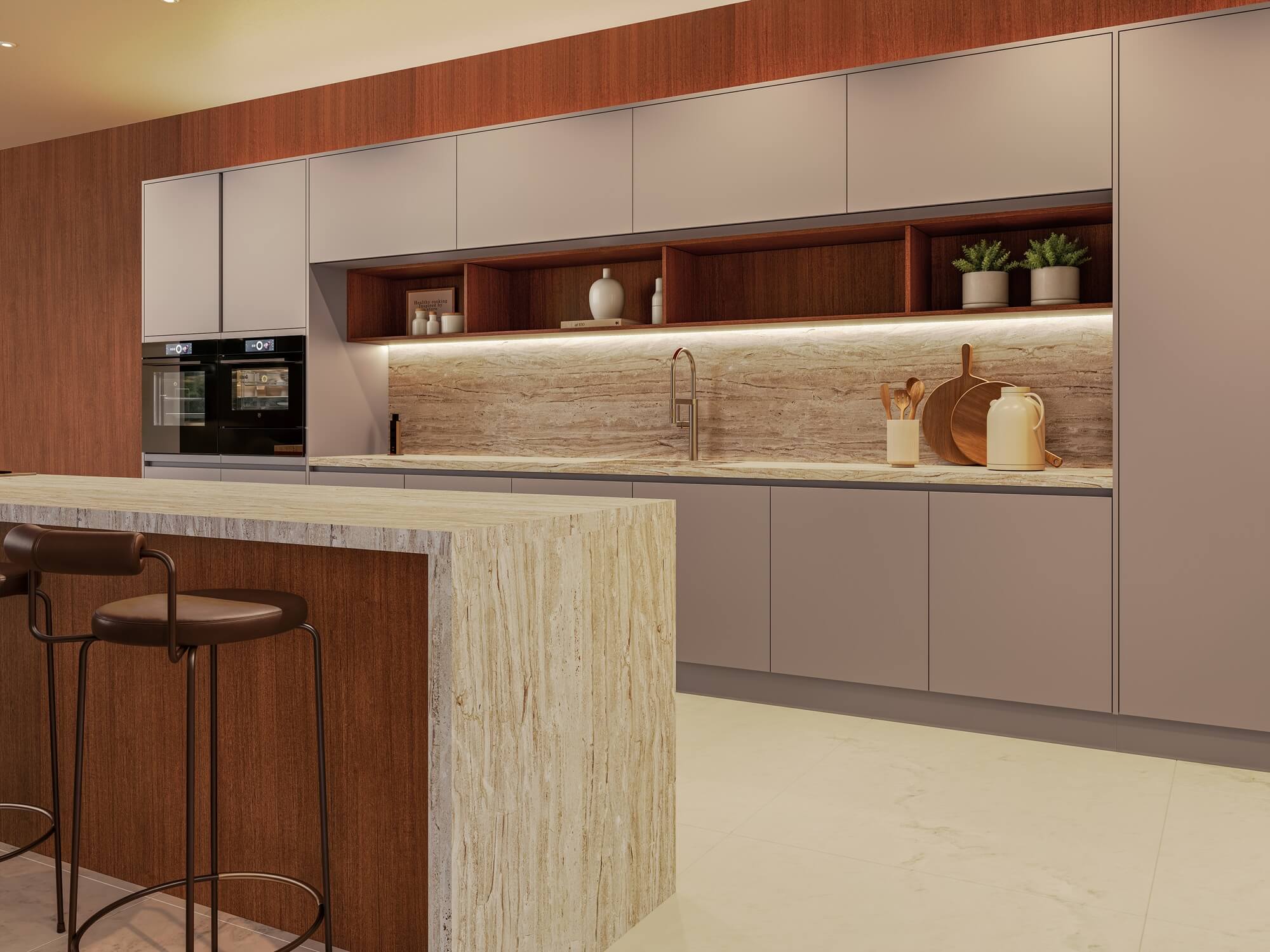 A nova Coleção Zeit da Finger Ambientes Personalizados, oferece uma linha de móveis planejados de alto padrão para ambientes que valorizam o design, o conforto, bem-estar e a funcionalidade. A nova coleção é um convite para experimentar e sentir o tempo e a vida. Cozinha Planejada de alto padrão com ilha, tons claros com madeira, estilo que destaca a brasilidade, arquitetura vernacular e valorização das texturas.