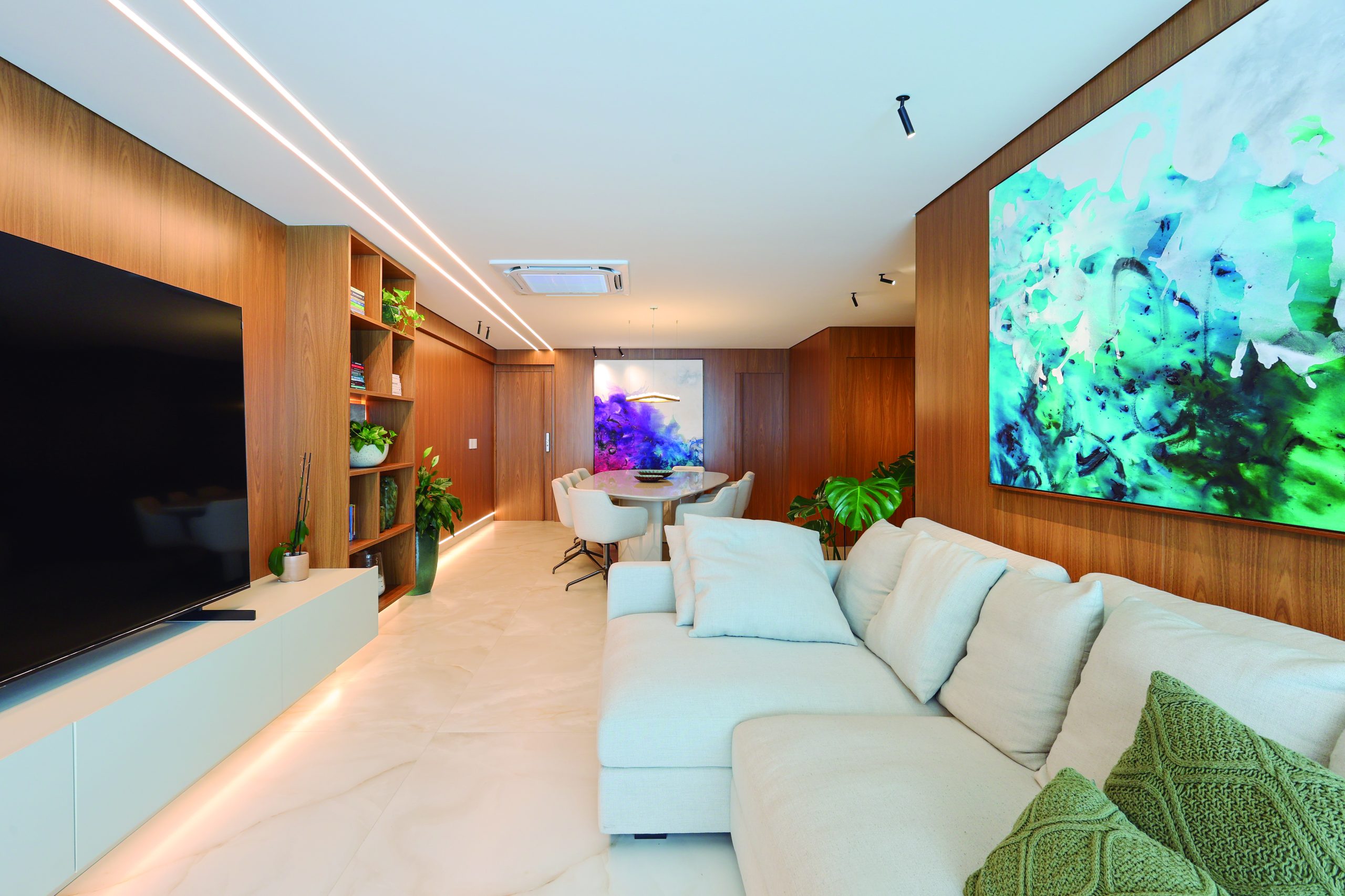 Living estilo brasileiro - padrão Freijó.  estilos de decoração contemporâneo