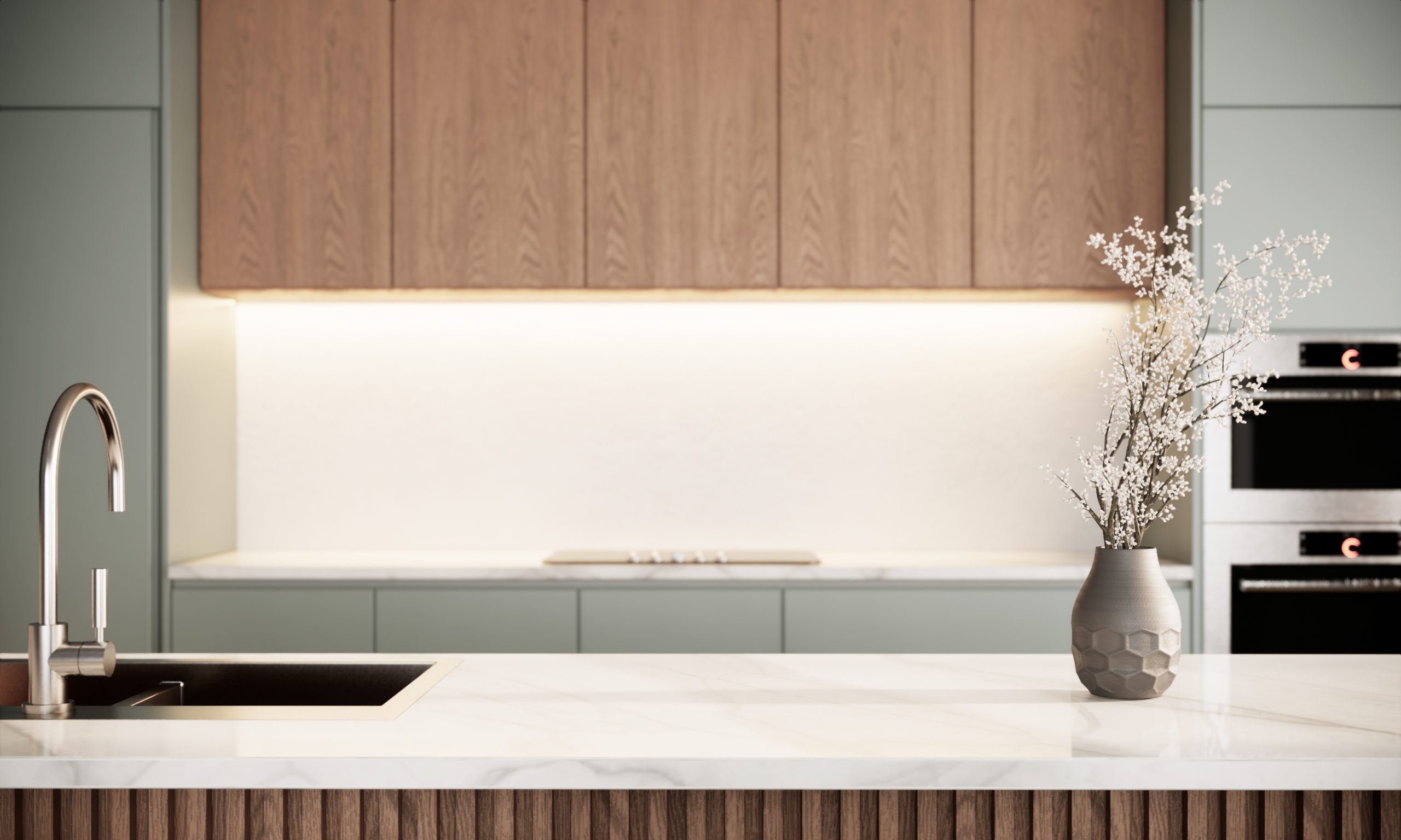Cozinha invisivel minimalista estilo japandi
